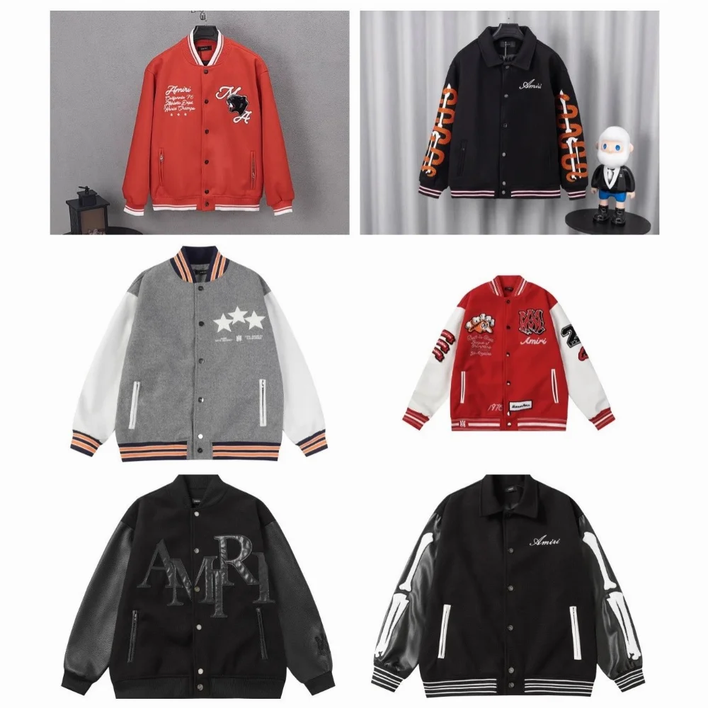 Amiri Bone Print and Logo Embroidery Varsity Jacket