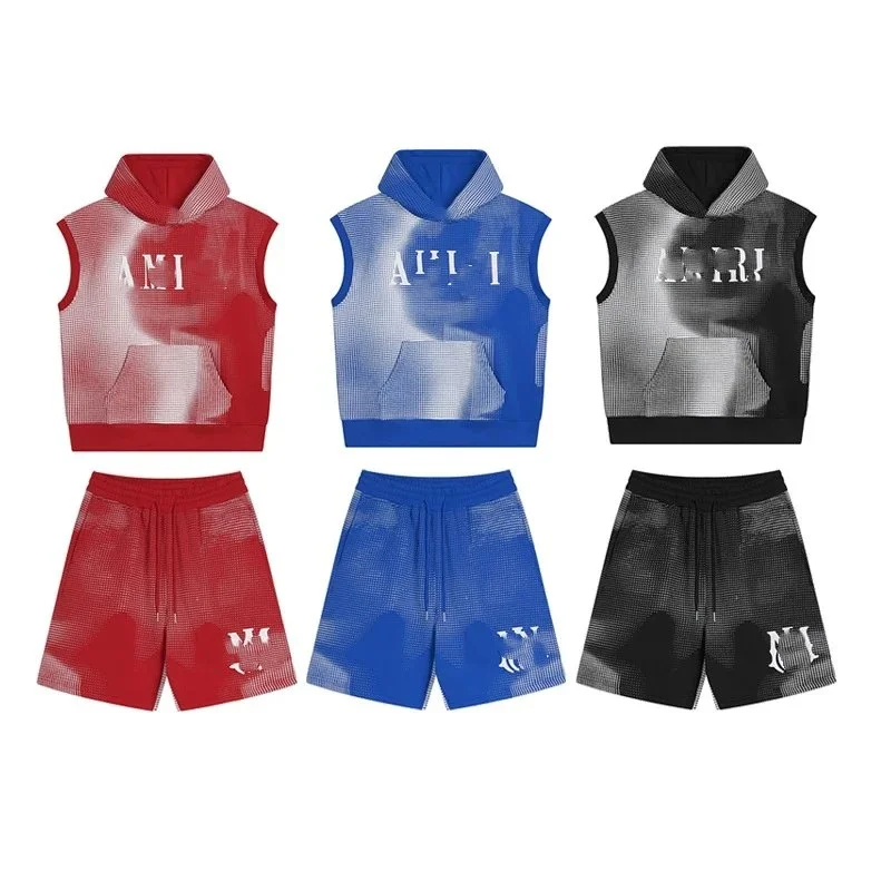 Amiri Halftone Print Hooded Vest and Shorts Set