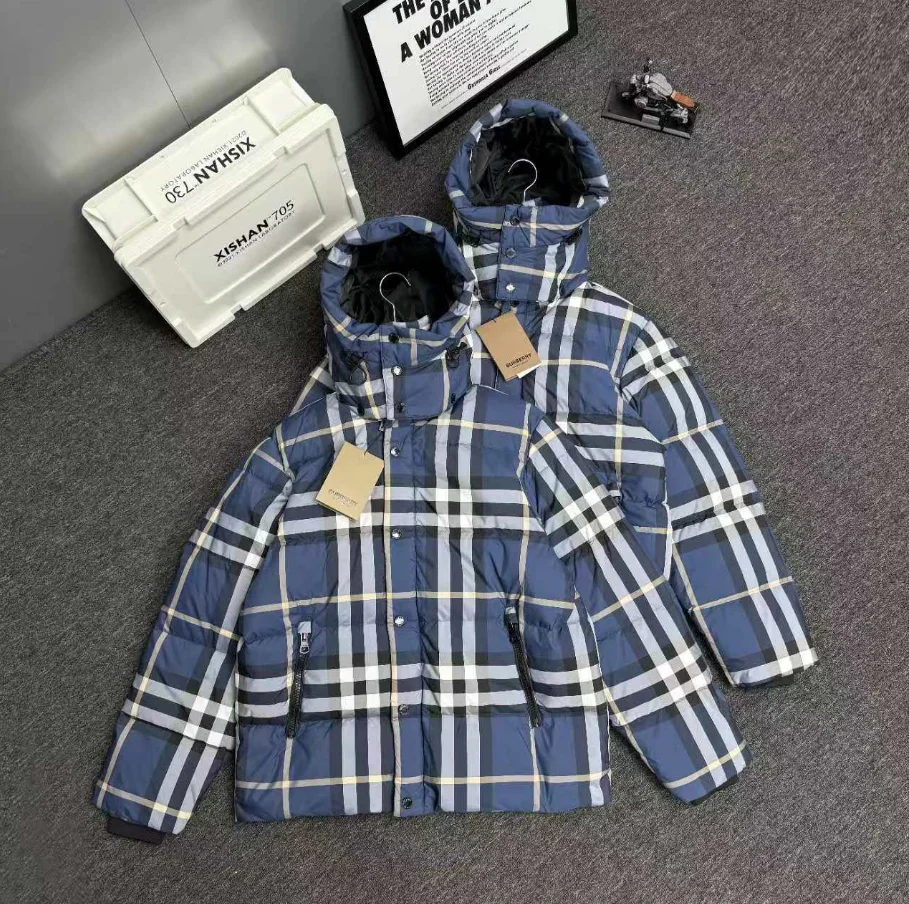 Burberry Check Pattern Hooded Puffer Jacket