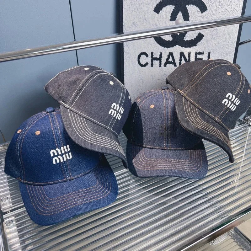 Miu Miu Denim Logo Embroidery Baseball Cap