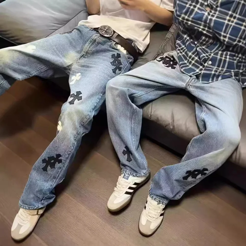 Chrome Hearts Cross-Embroidered Denim Jeans
