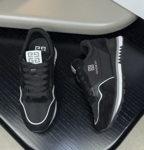 Givenchy Black suede and mesh runner shoes with white piping and 4G