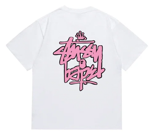 Stussy Pink Graffiti Logo Print T-Shirt