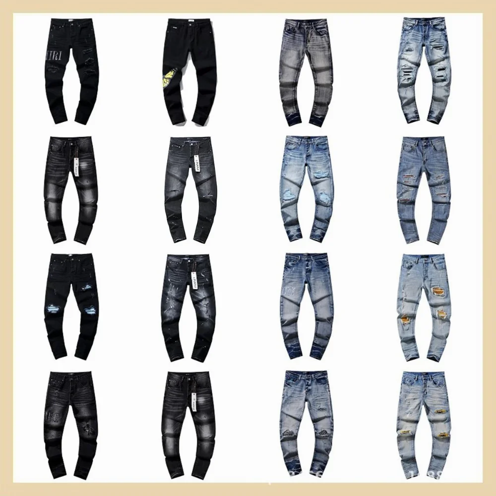 Purple Distressed Slim Fit Jeans