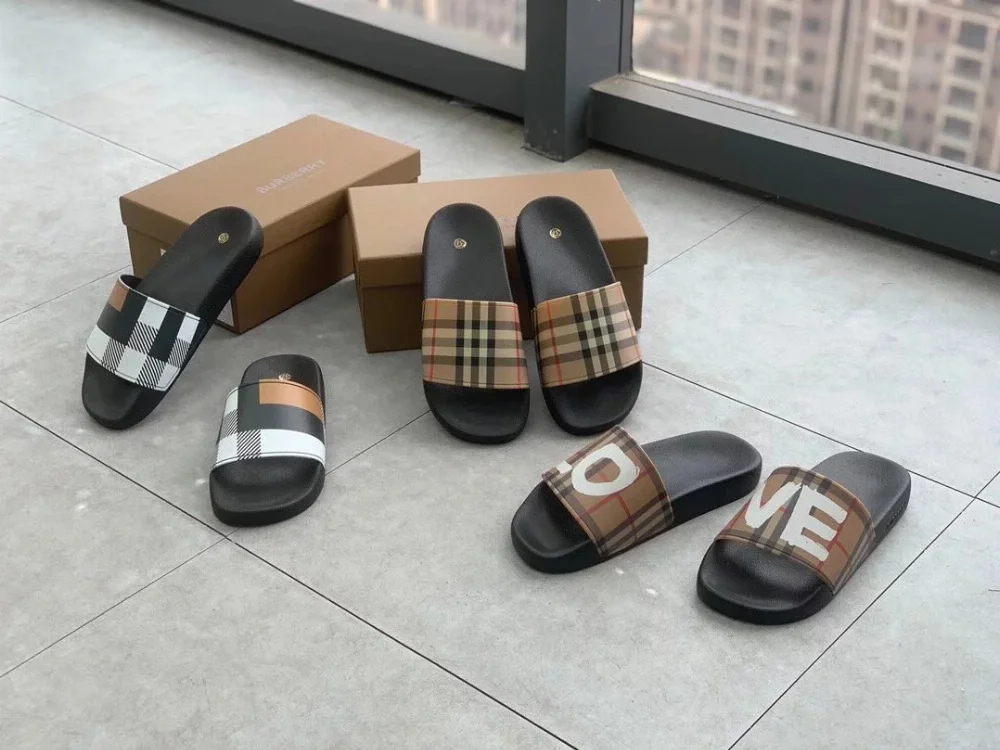 Burberry Check Print Logo Slide Sandals