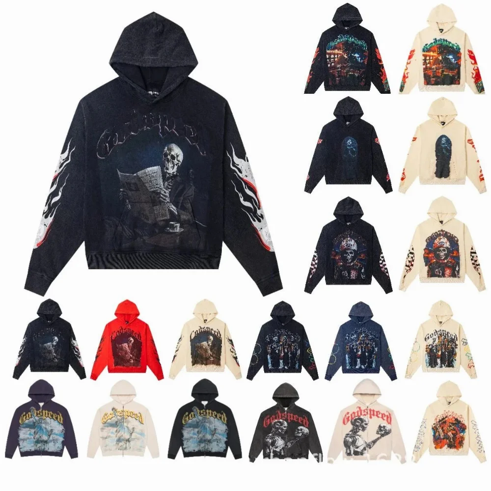 Godspeed Skull Newspaper Print Hoodie