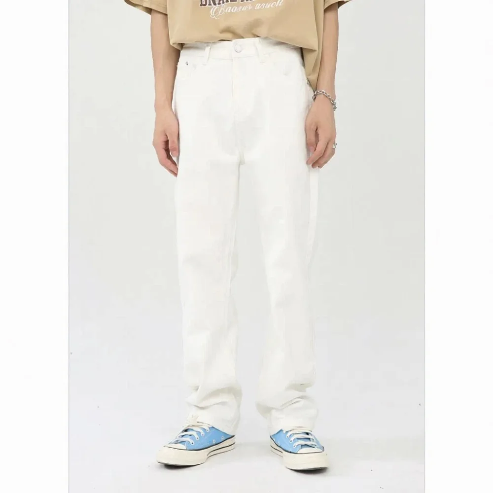 Medium wash straight leg denim jeans