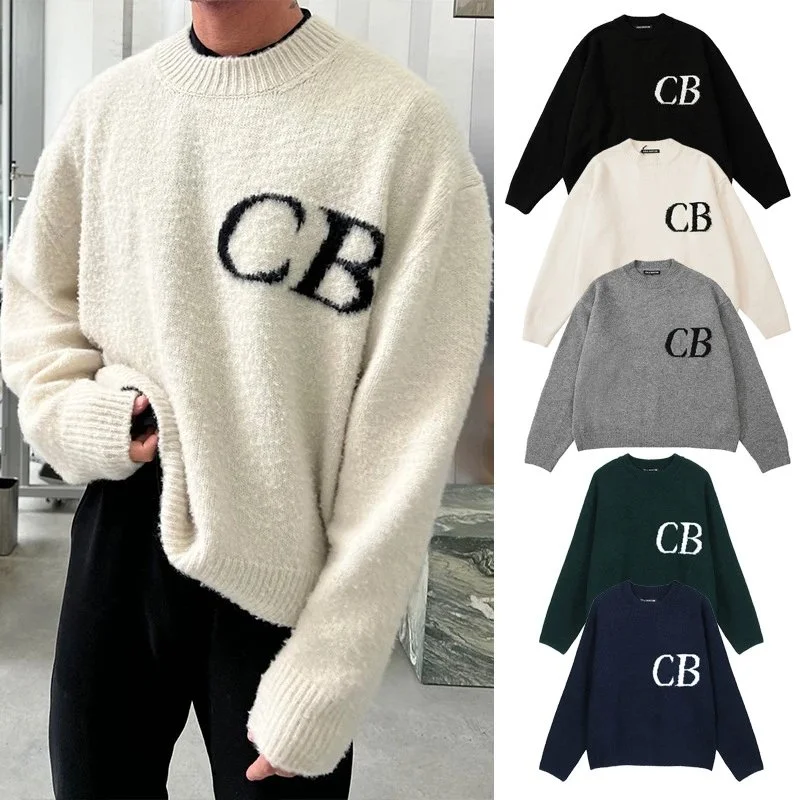 Oversized knit sweater with CB monogram embroidery front and back