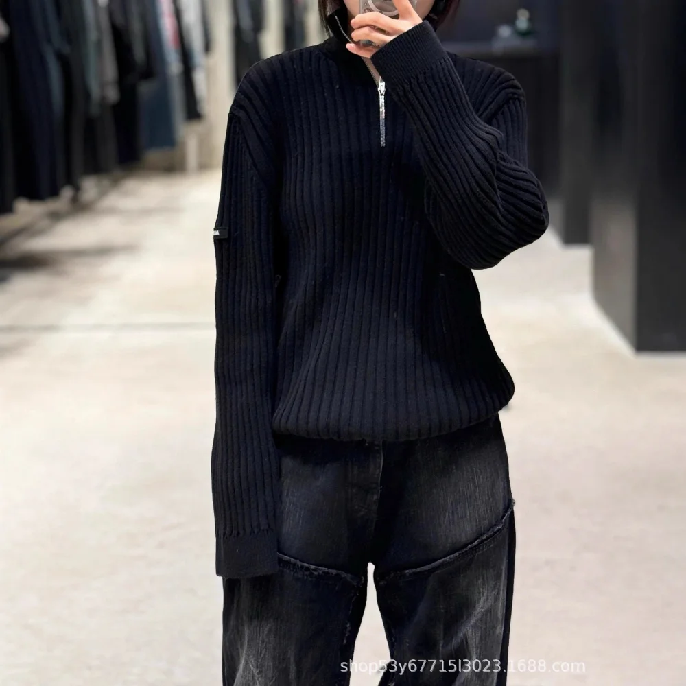 CP Company Sleeve Patch Ribbed Half-Zip Sweater