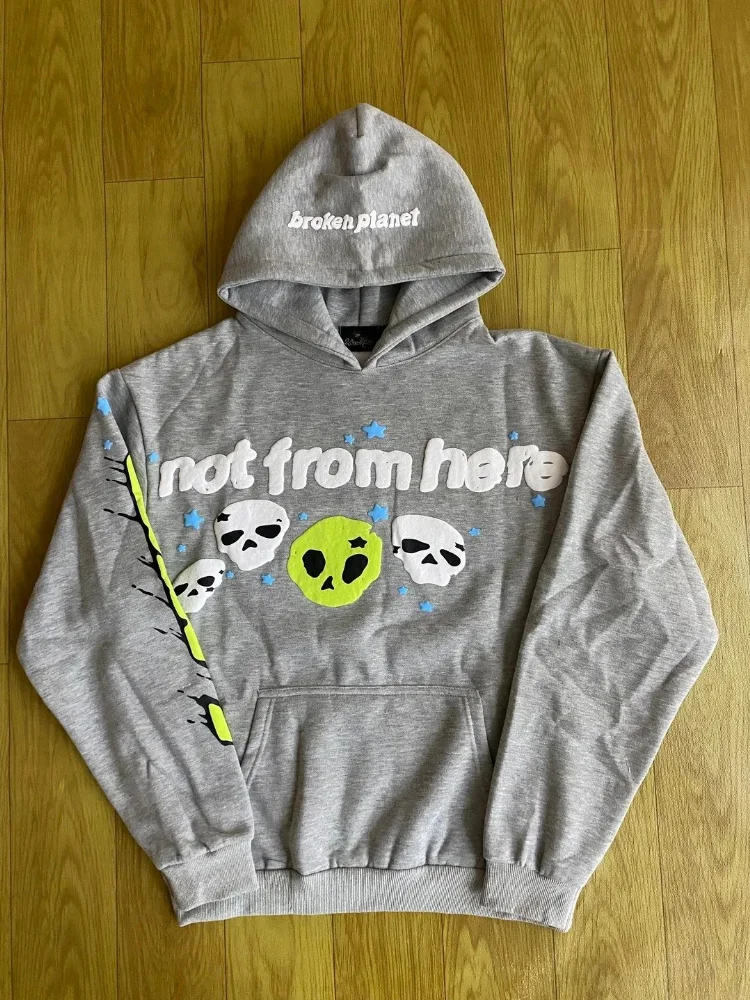 Broken Planet Not From Here Skull Graphic Hoodie