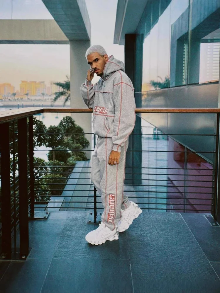 Supreme Red Outline Logo Hoodie and Pants Set