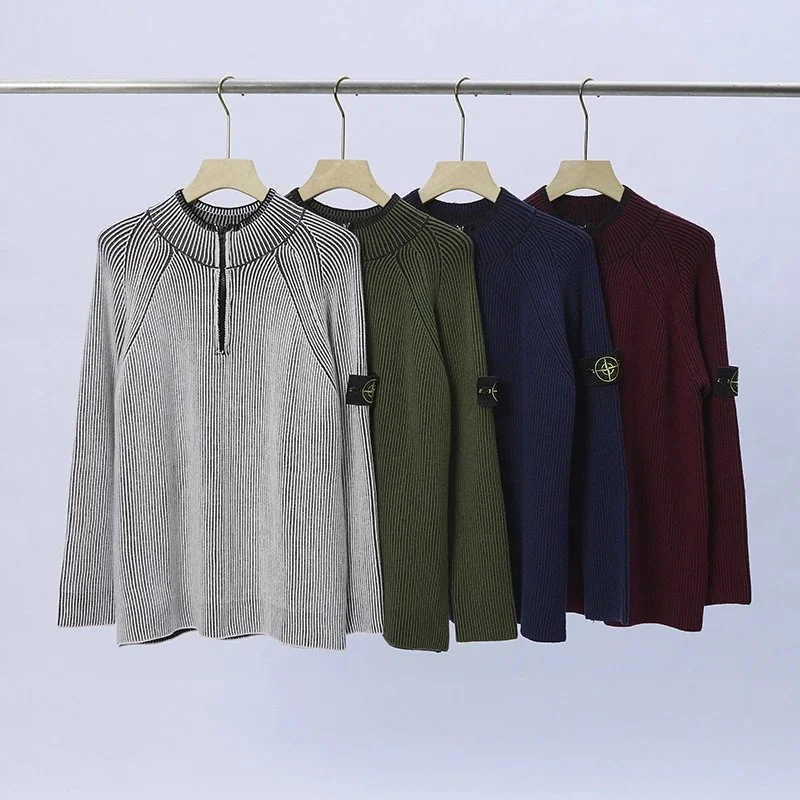 Stone Island Ribbed Half-Zip Knit Sweater