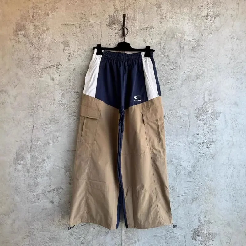 CP Company Navy white beige color-block cargo pants with elastic waist and