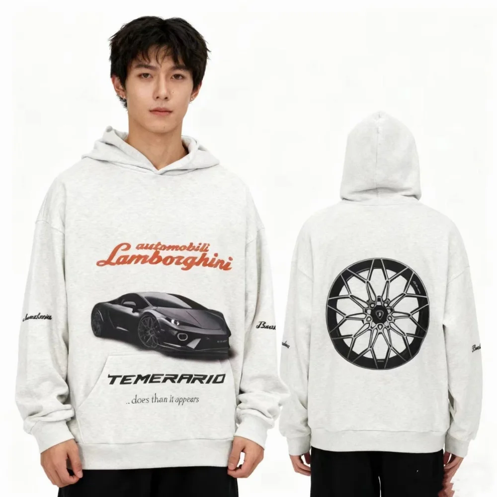 LENCIAGA Grey and black zip-up hoodies with front/back graphic prints