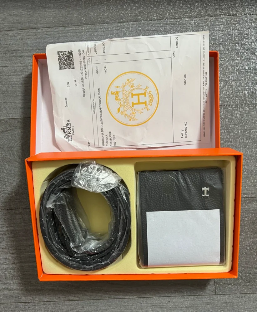 Hermes Reversible Leather Strap Togo Calfskin Belt and Wallet Set