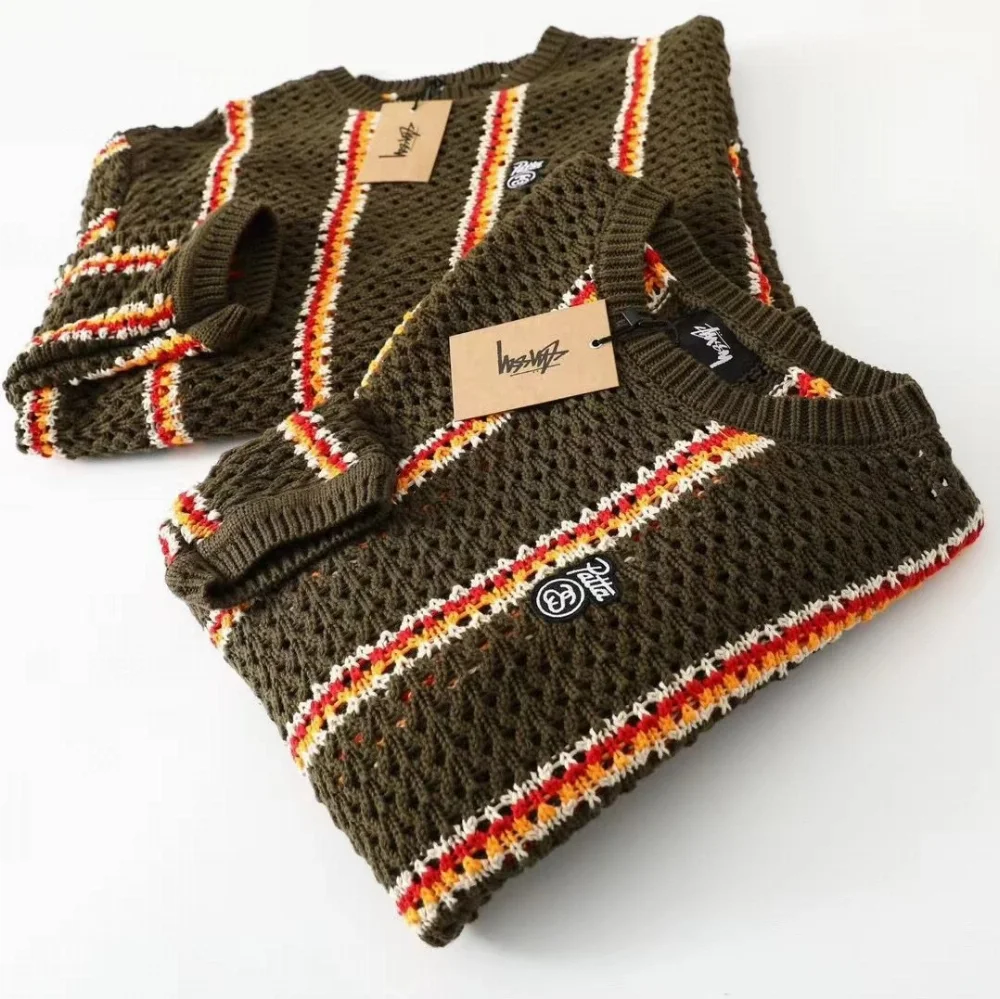 Stussy Striped Crochet Knit Sweater