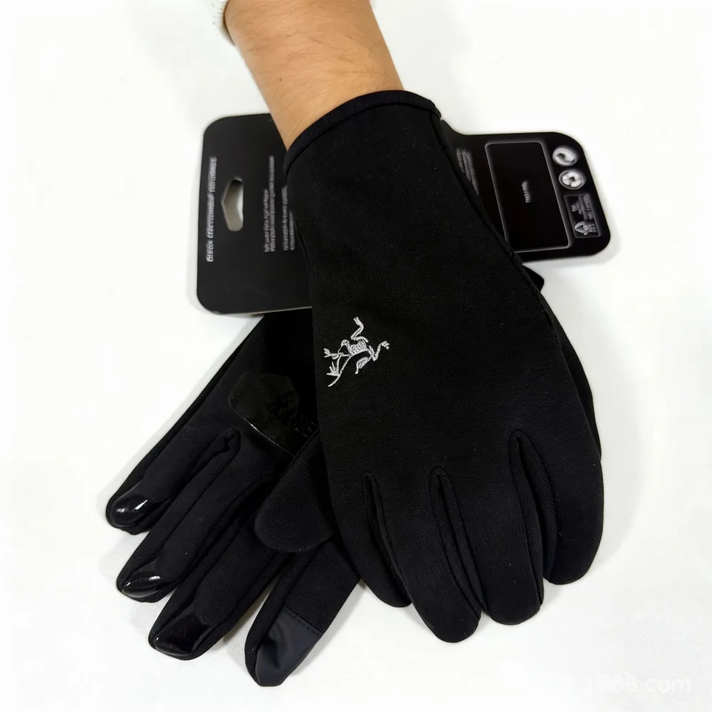 Arc'teryx black stretch fabric touchscreen gloves with glossy fingertip patches