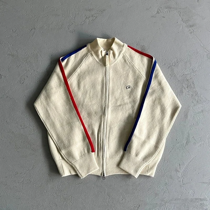 CP Company Red and Blue Stripe Trim Knit Track Jacket