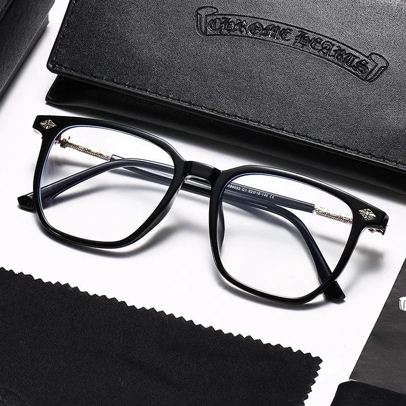 Chrome Hearts Black acetate rectangular eyeglasses with gold-tone metal accents and cross