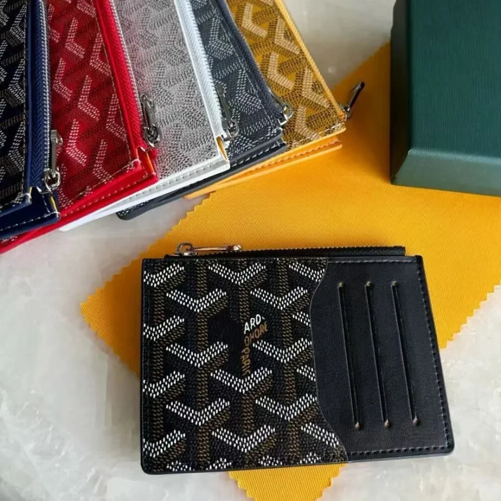 Goyard Monogram canvas zip cardholder with leather trim and card slots