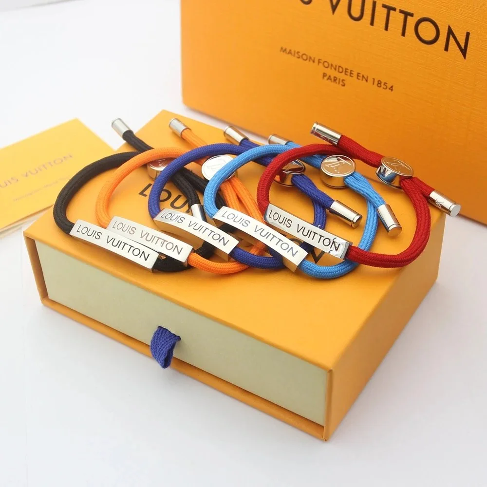 Louis Vuitton Multicolor braided rope bracelets with metal nameplate tags