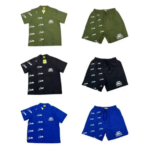 Corteiz All Over Script Print Short Sleeve Shirt and Shorts Set