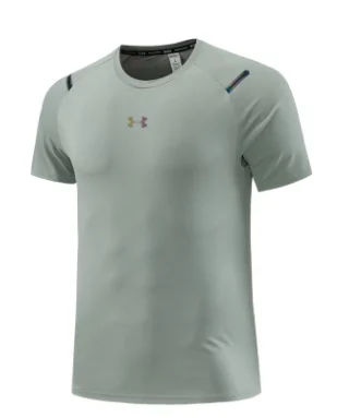 Under Armour light gray performance short sleeve t-shirt with chest logo and