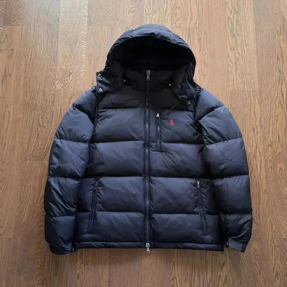Polo Ralph Lauren Black quilted hooded puffer jacket with front zipper and