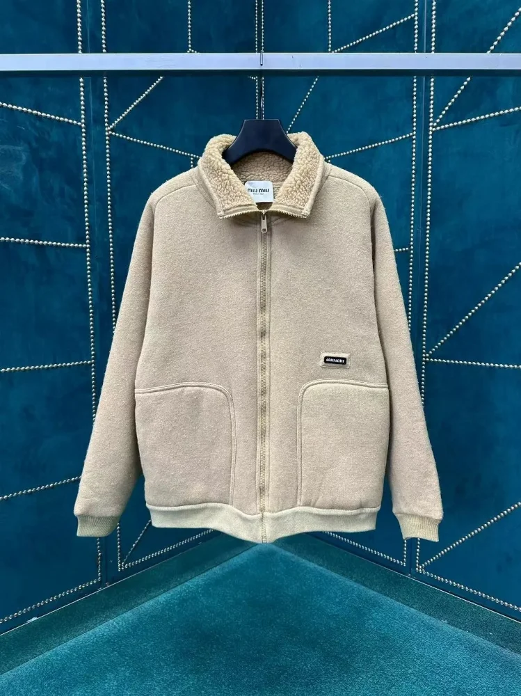 Miu Miu Shearling Collar Zip-Up Jacket