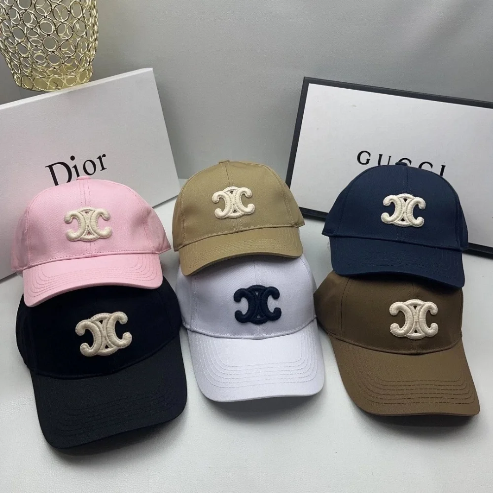 Black white beige pink navy brown cotton baseball cap with raised interlocked CC embroidery