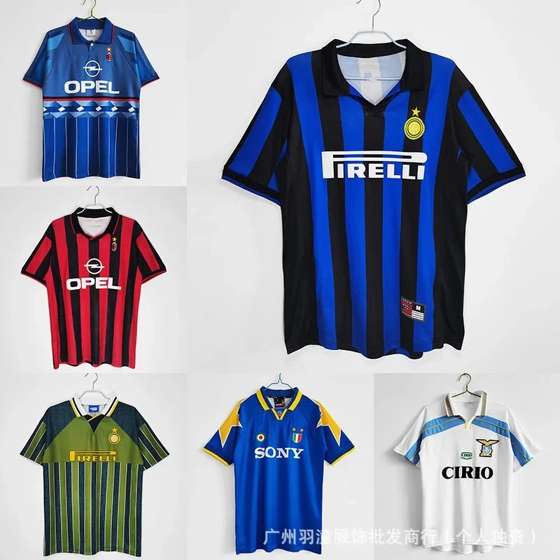 Blue black vertical stripe retro football jersey short sleeve