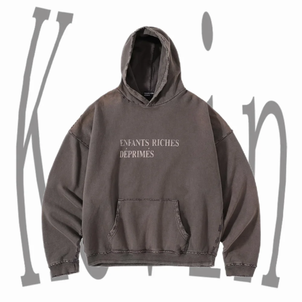 Enfants Riches Deprimes Distressed Washed Grey Logo Hoodie