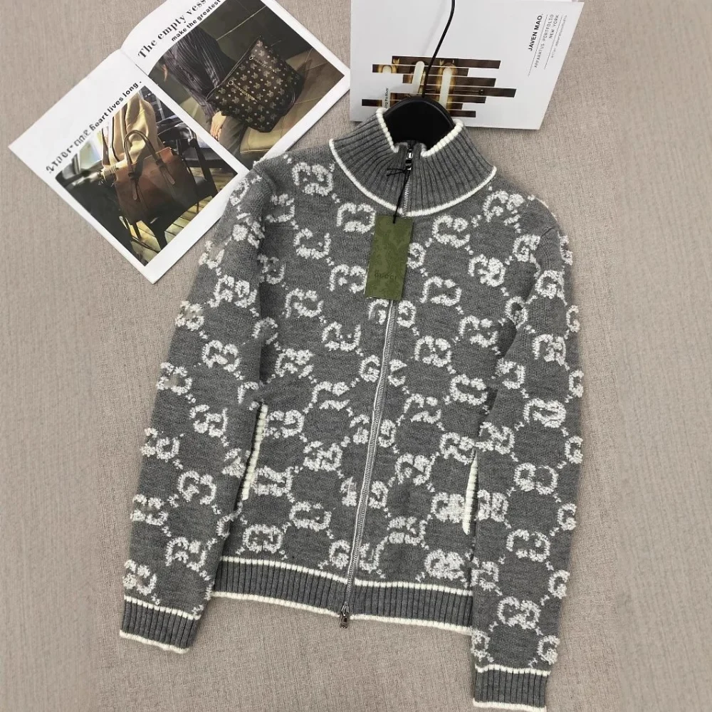 Gucci Double G Intarsia Knit Zip-Up Sweater
