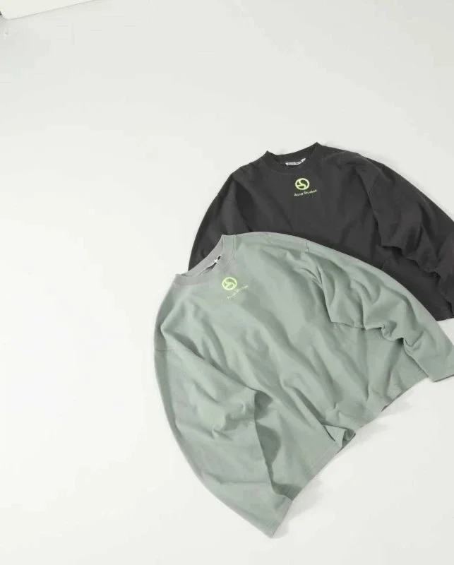 Acne Studios Olive and black long sleeve crewneck t-shirts with small green