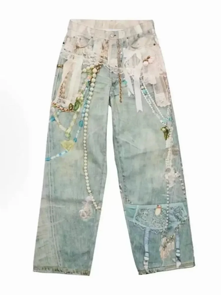 Acne Studios Chain-Adorned Distressed Wide-Leg Jeans