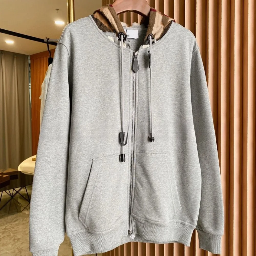 Burberry Check-Lined Hooded Zip-Up Sweatshirt