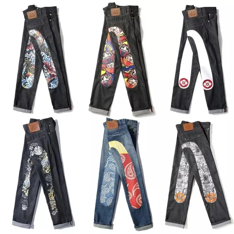 Evisu Large M Logo Embroidery Denim Pants