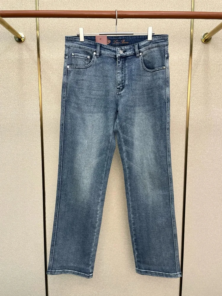 Loro Piana Medium wash straight-leg denim jeans with contrast stitching