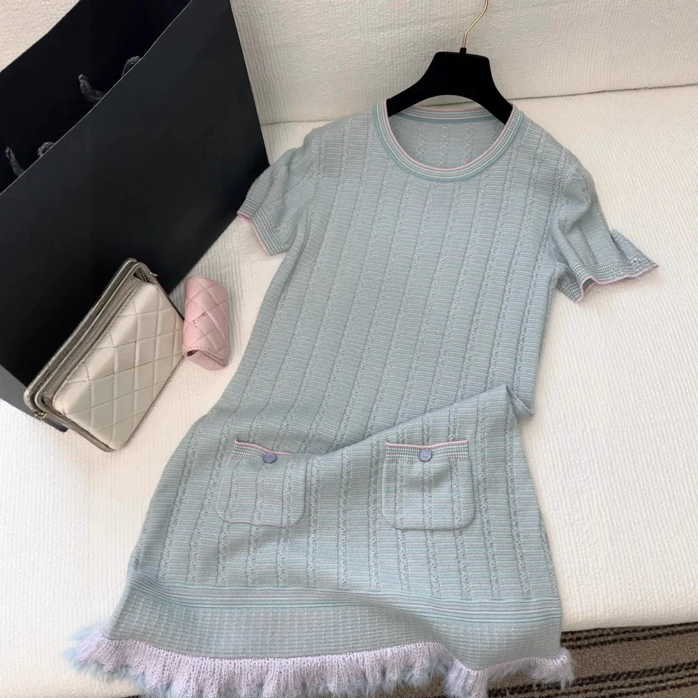Chanel Ribbed Knit Tweed-Style Dress and Skirt Set