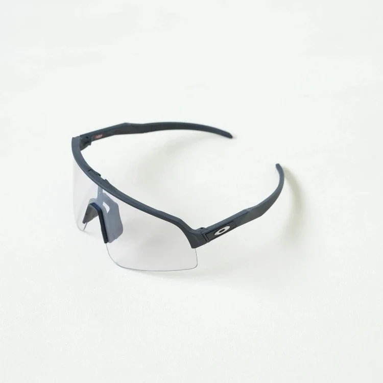 Oakley Matte black sport sunglasses with clear lens and wraparound frame
