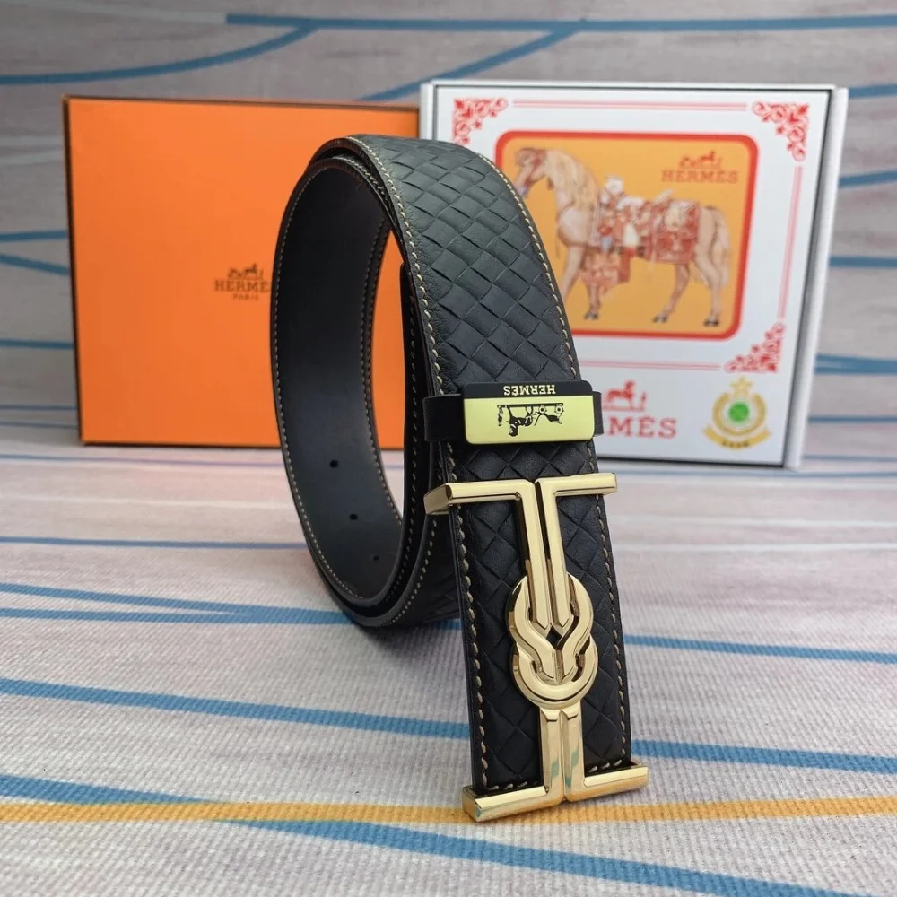 Hermes Woven Leather Belt with H Buckle