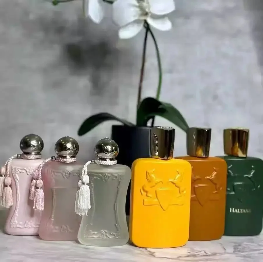 Catalog reference for Haltane Colorful glass perfume bottles with embossed crest and tassel caps