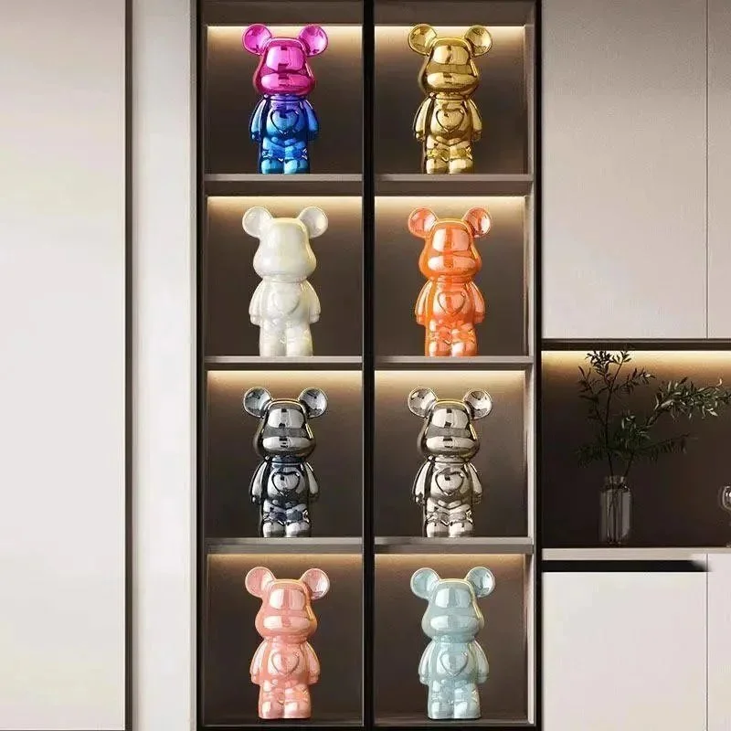 Catalog reference for Glossy metallic bear-shaped ceramic figurine with coin slot