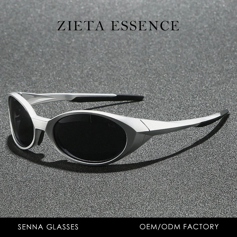 ZIETA ESSENCE Silver metallic oval frame sunglasses with black lenses