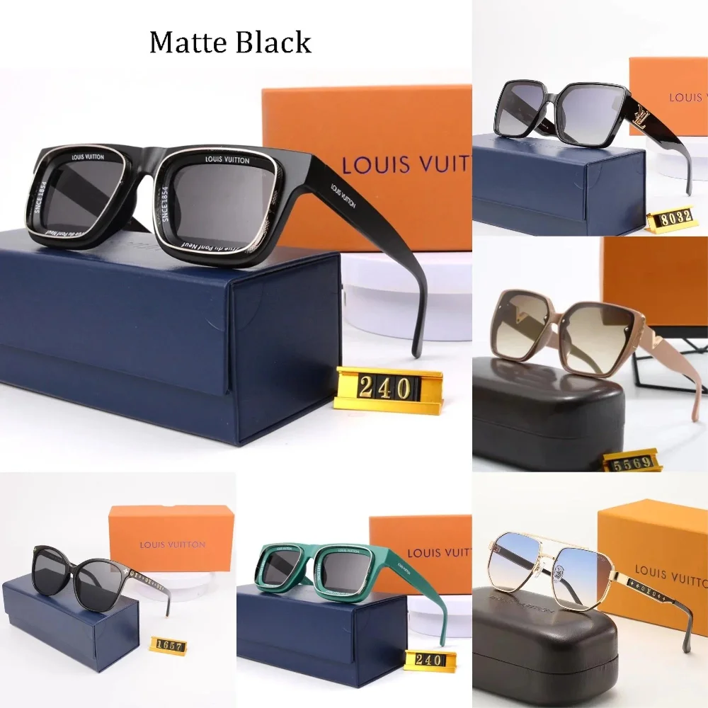 Louis Vuitton Matte black oversized square sunglasses with metal trim and branded