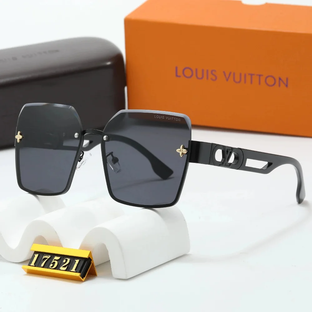 Louis Vuitton Black square-frame sunglasses with gold flower accents and LV logo
