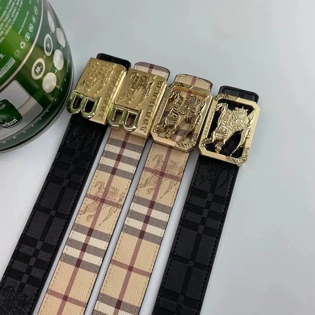 Burberry Check Pattern Belt with Knight Buckle