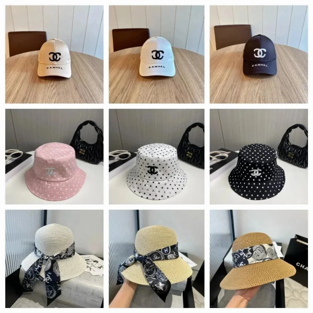 Chanel CC Logo Embroidered Cap and Polka Dot Bucket Hat