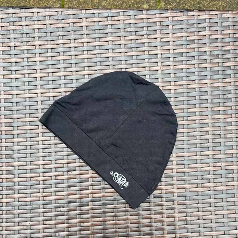 Sp5der black double-layer beanie with white spider embroidery