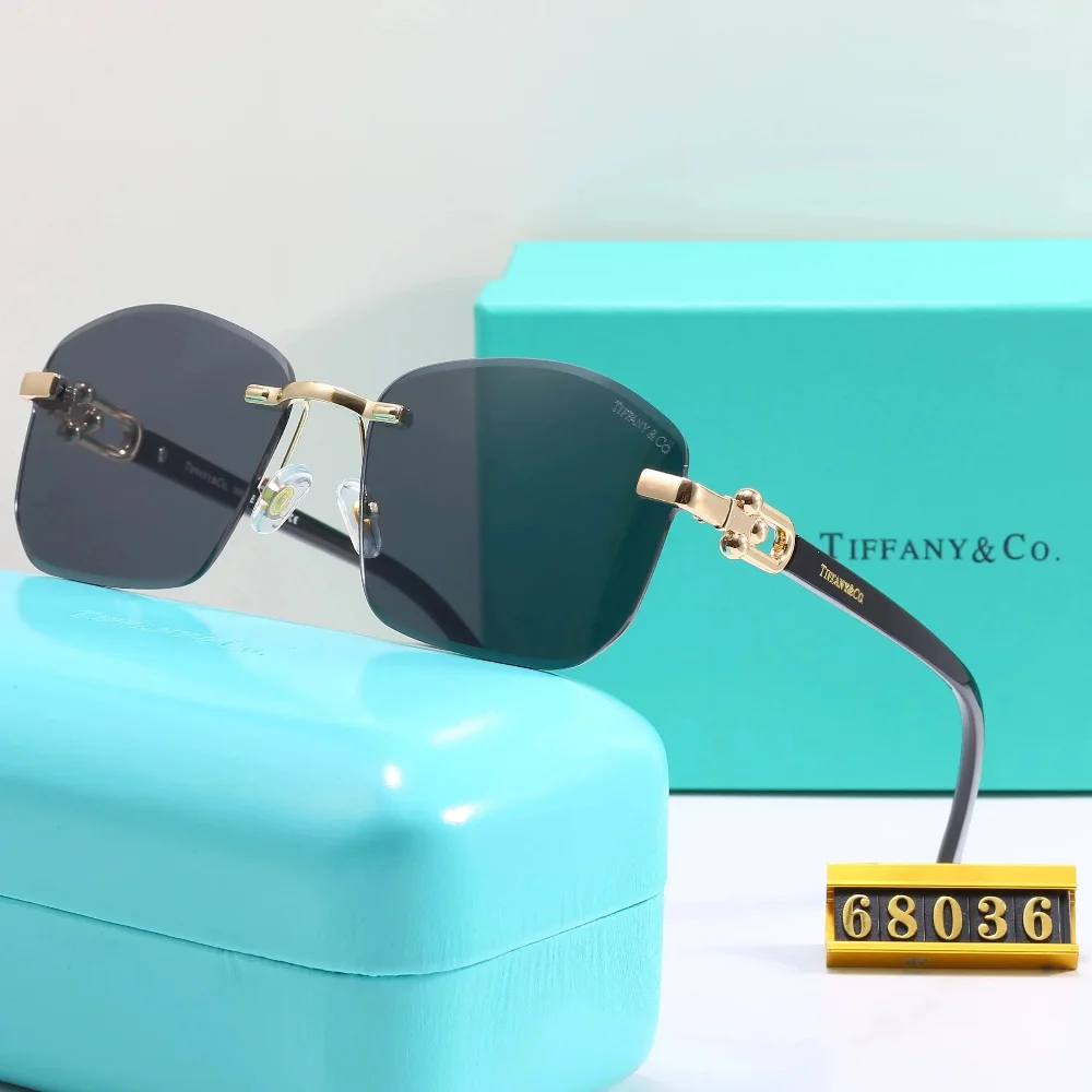 Tiffany & Co. Rimless square sunglasses with gold hardware and dark gradient